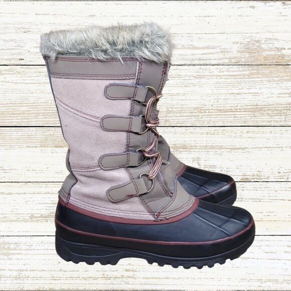 Khombu Tan Suede Black Rubber Duck Toe Women's Winter Snow Boots | Size 8 - Picture 4 of 4